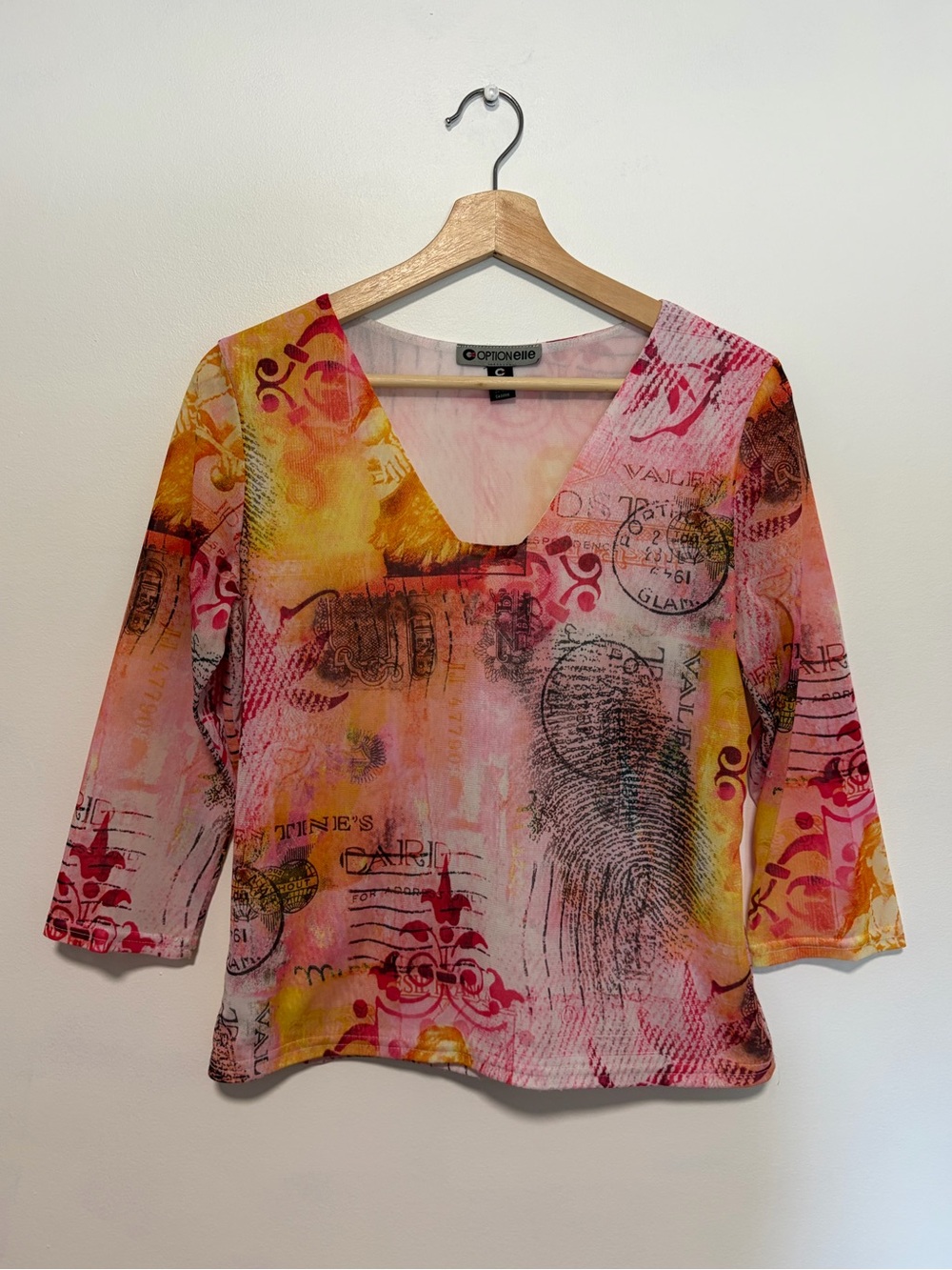 Y2K 2000s Multi-color 3/4 Sleeve Length Artsy Whimsigoth Top